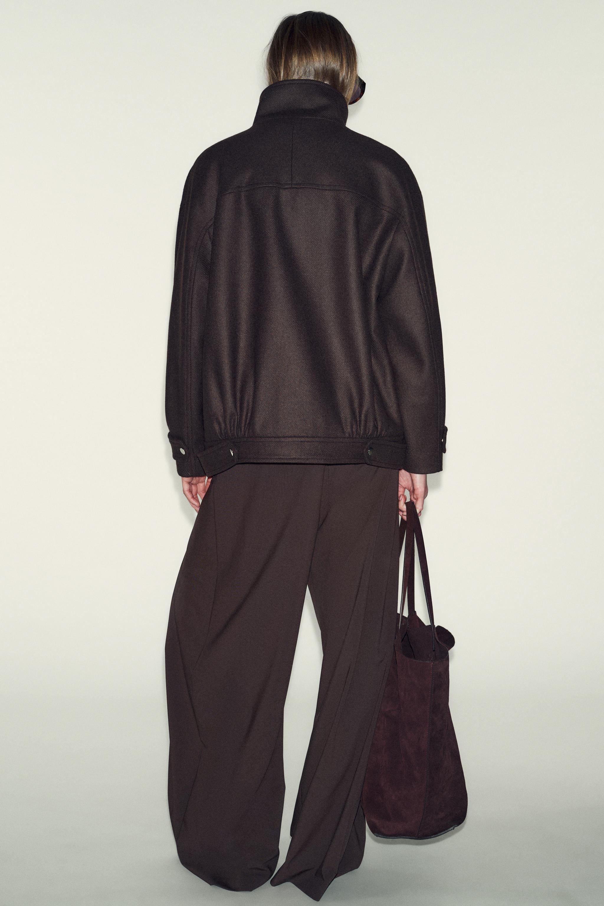 WOOL BLEND BOMBER JACKET WITH HIGH NECK